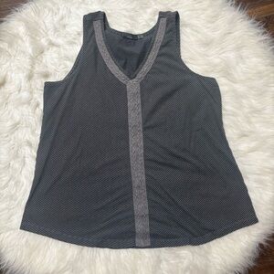 Prana Gray and Black Striped tank top with Lace Accents size Women’s large